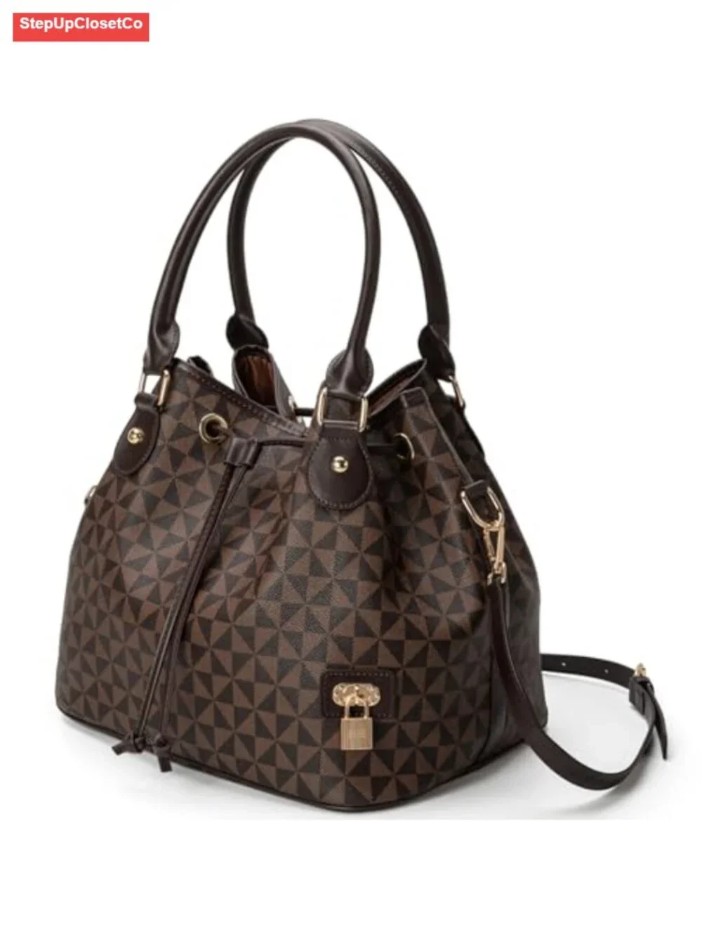 Faux Leather Bucket Purse for Women Drawstring Closure Shoulder Tote Handbag